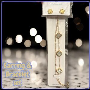Gold and Silver Stainless Steel Earring & Bracelet Set
